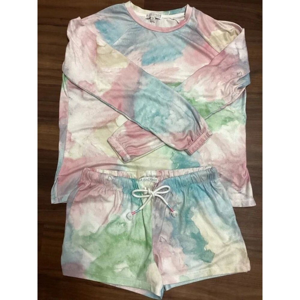PJ Salvage Marble Pink Vibes Tie Dye Long Sleeve Top- Pastels - size m